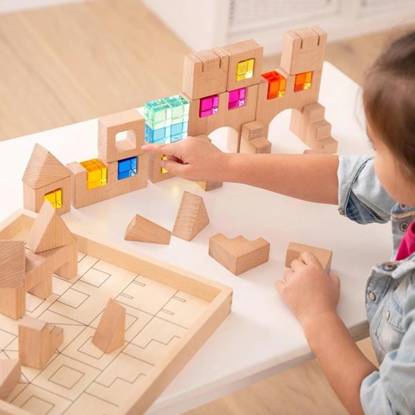 Bloques de madera y gemas para Mesa de Luz | Bloques sensoriales