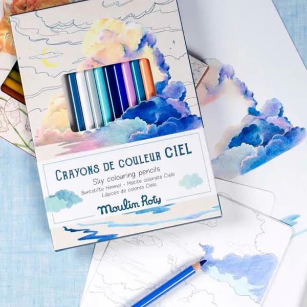 12 Creyones Color del Cielo Moulin Roty | Lápices de Dibujo Artístico 