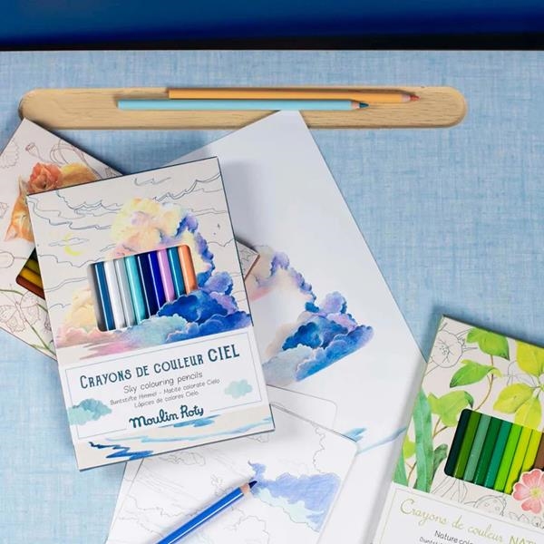 12 Creyones Color del Cielo Moulin Roty | Lápices de Dibujo Artístico 