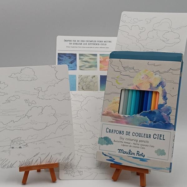 12 Creyones Color del Cielo Moulin Roty | Lápices de Dibujo Artístico 