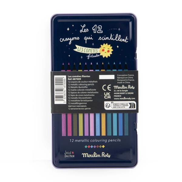 12 Creyones Metalizados Moulin Roty | Lápices de Colores con Brillo 