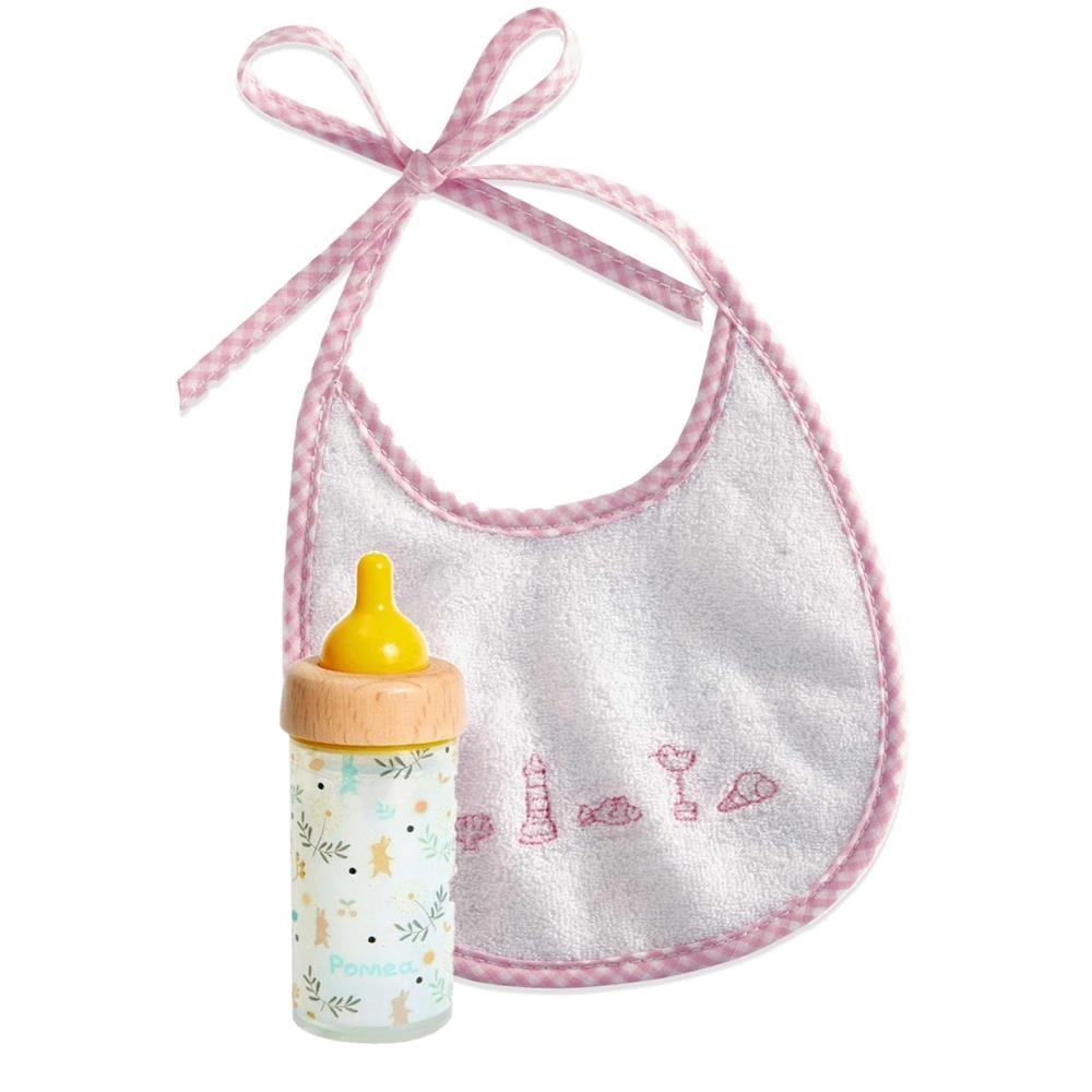 Kit Hora de Comer Muñecas: Biberón Mágico Djeco + Babero Götz 